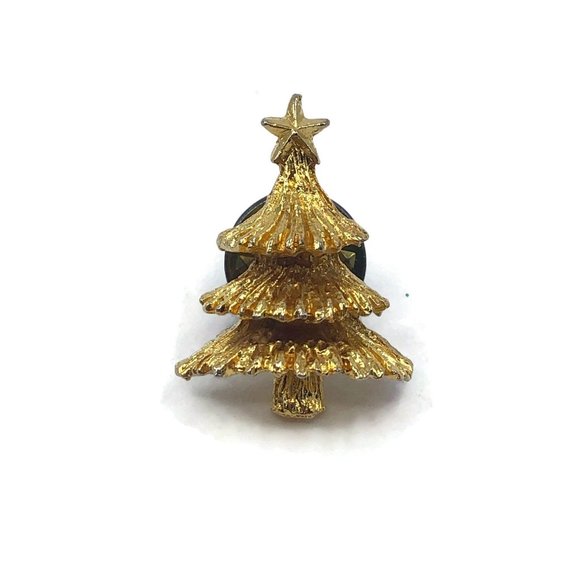 Small Gold Tone Christmas Tree Lapel Pin - Picture 5 of 5